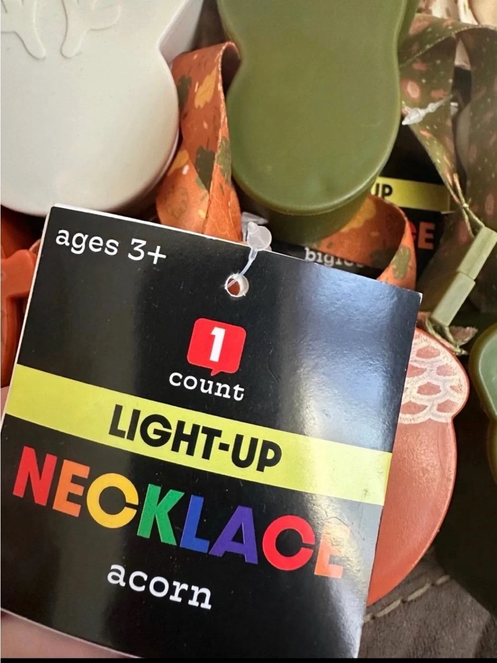 LED Necklaces for Parties - White, Green, Orange Acorn & deer Designs